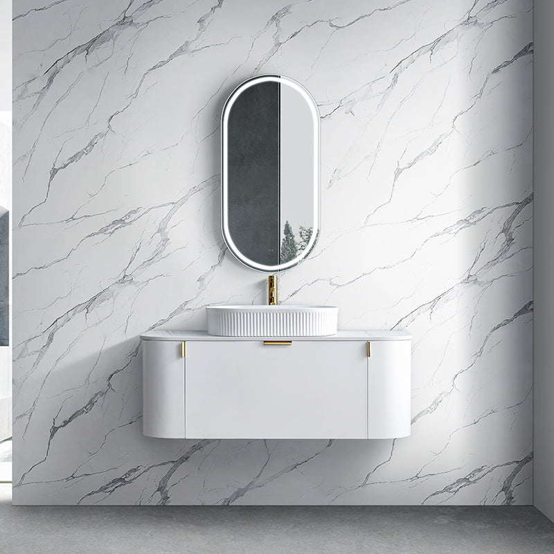 Plateau Series Wall Hung Matt White 880x455x420mm With Stone Top & Ceramic Undermount Basin