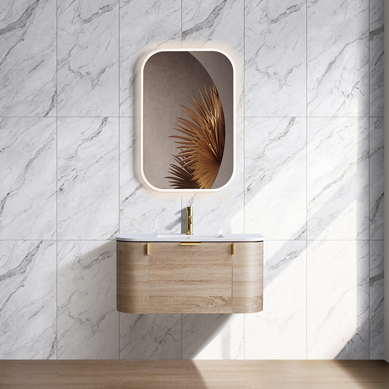 Plateau Series Wall Hung Natural Timber 880x455x420mm with Stone Top & Ceramic Undermount
