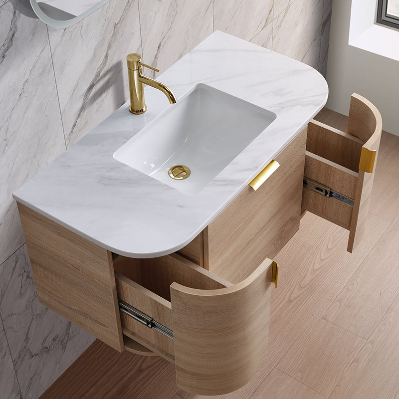 Plateau Series Wall Hung Natural Timber 880x455x420mm with Stone Top & Ceramic Undermount