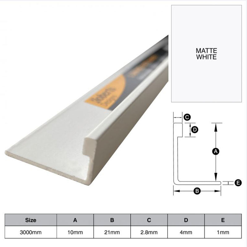 Aluminium Angle - Matte White 10mm x 3m