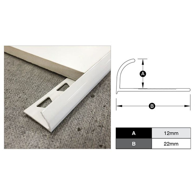 PVC Tile Trim - White 12mm x 2.5m