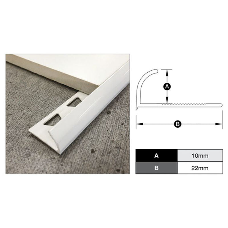PVC Tile Trim - White 10mm x 2.5m