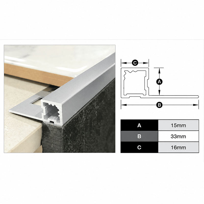 Square Edge Trim - Bright Silver 15mm x 3m