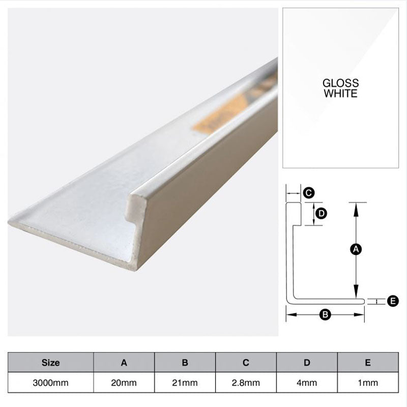 Aluminium Angle - White 20mm x 3m
