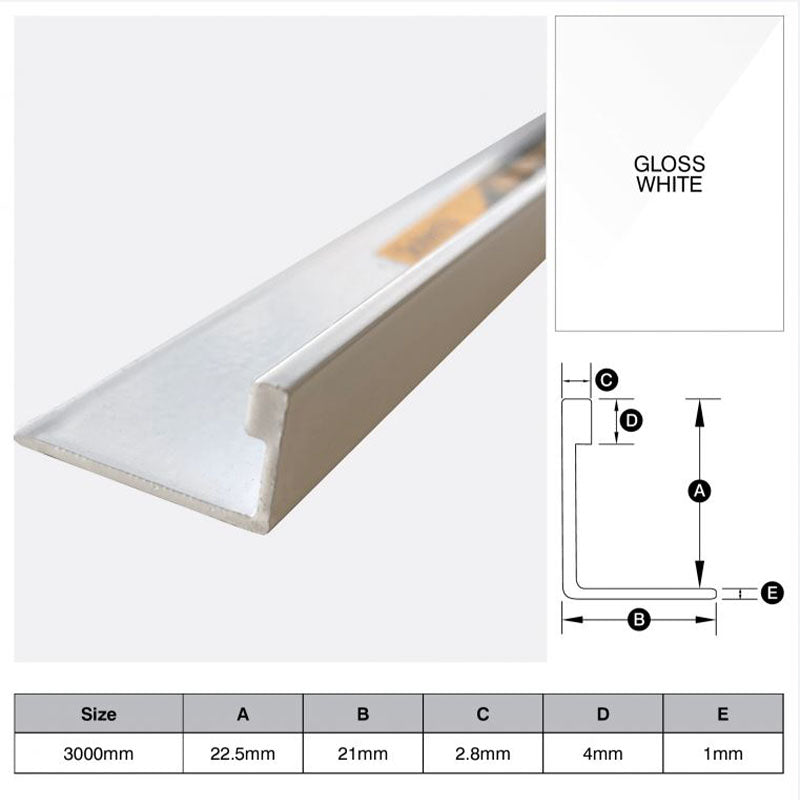 Aluminium Angle - White 22.5mm x 3m