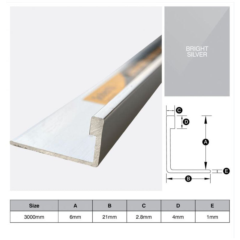 Aluminium Angle - Bright Silver 6mm x 3m