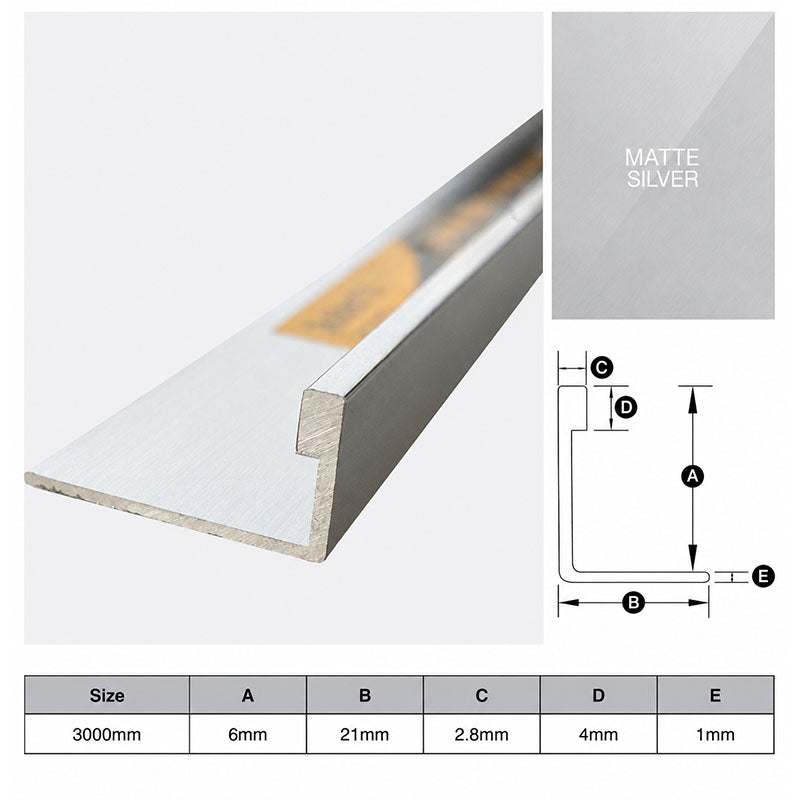 Aluminium Angle - Matte Silver 6mm x 3m