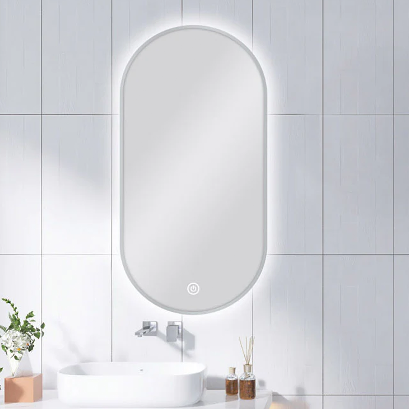 Pill Shape Framed Carysil LED Mirror Brushed Nickel 450x900mm