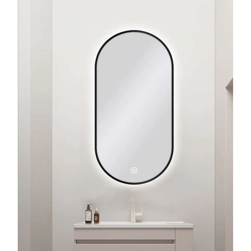 Pill Shape Framed Carysil LED Mirror Black 450x900mm