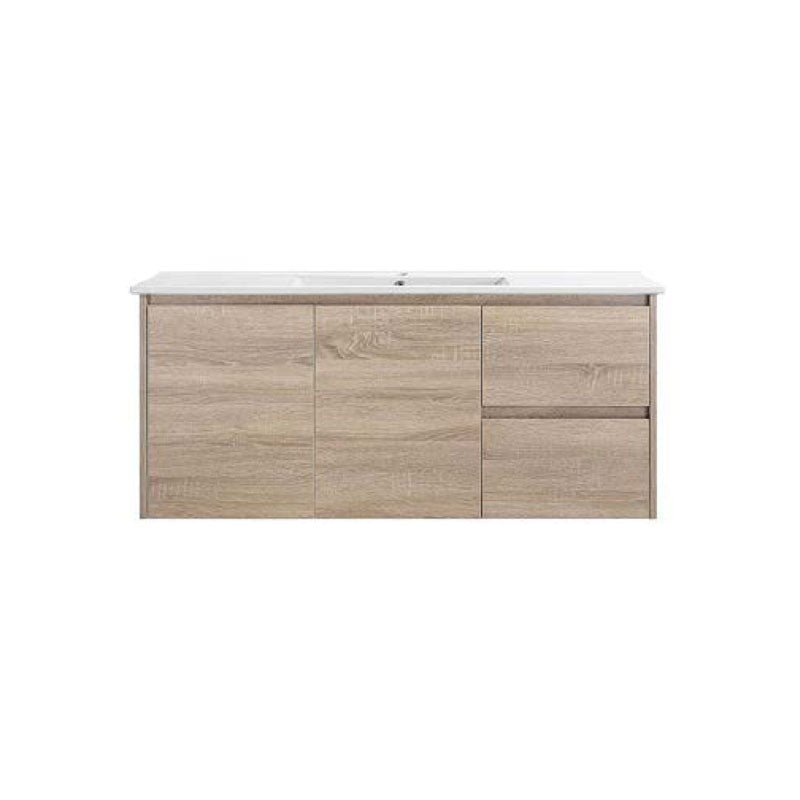 Oakdoo(Hung) Series Wall Hung Right Hand Drawer Prime Oak Overall 1180x455x520mm Vanity Set With Stone Top & Ceramic Undermount Basin