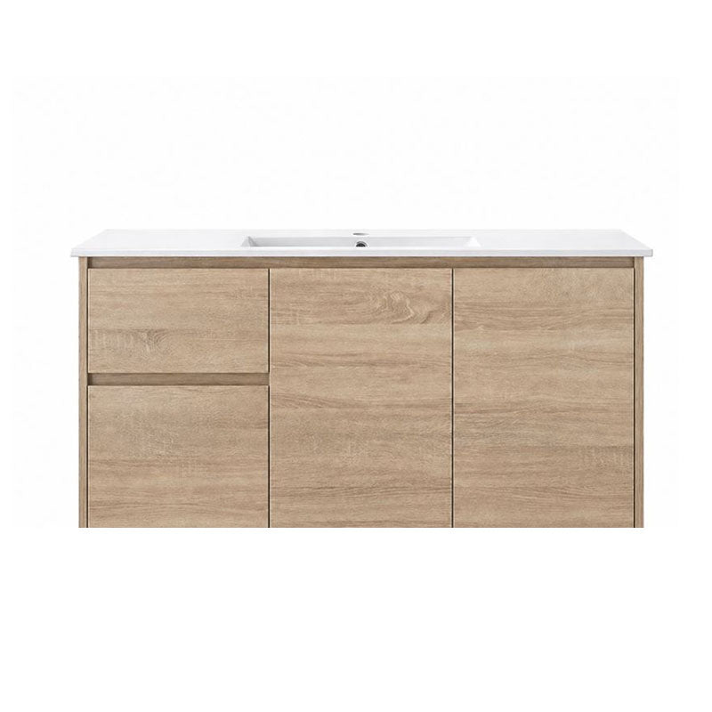 Oakdoo(Hung) Series Wall Hung Left Hand Drawer Natural Timber Overall 1180x455x520mm Vanity Set With Ceramic Slimline Top