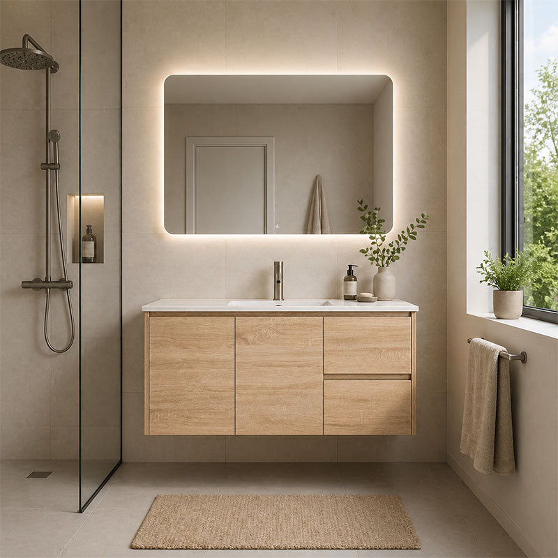Oakdoo(Hung) Series Wall Hung Right Hand Drawer Natural Timber Overall 1180x455x520mm CABINET ONLY