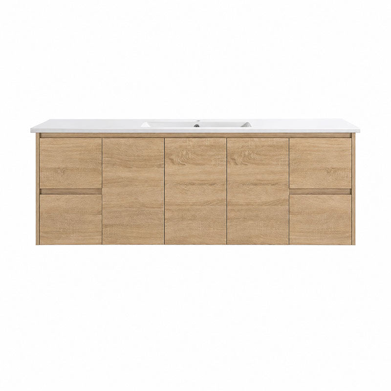 Oakdoo(Hung) Series Wall Hung Single Bowl Natural Timber Overall 1480x455x520mm Vanity Set With Ceramic Slimline Top (UV31)