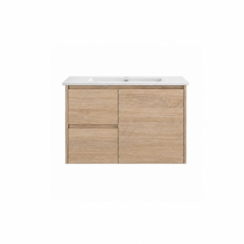 Oakdoo(Hung) Series Wall Hung Left Hand Drawer Natural Timber Overall 730x455x520mm Vanity Set With Stone Top & Ceramic Undermount Basin