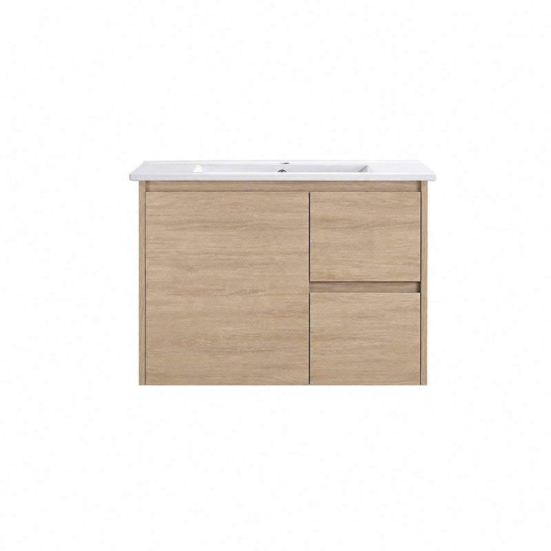 Oakdoo(Hung) Series Wall Hung Right Hand Drawer Natural Timber Overall 730x455x520mm Vanity Set With Stone Top & Ceramic Undermount Basin