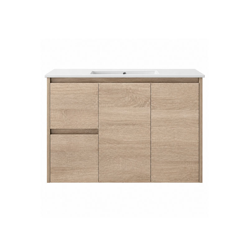 Oakdoo(Hung) Series Wall Hung Left Hand Drawer Prime Oak Overall 880x455x520mm Vanity Set With Stone Top & Ceramic Undermount Basin
