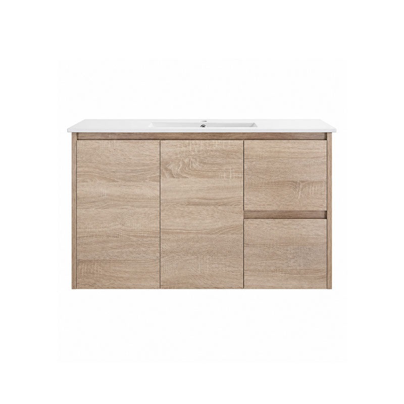 Oakdoo(Hung) Series Wall Hung Right Hand Drawer Natural Timber Overall 880x455x520mm Vanity Set With Flat Stone Bench Top