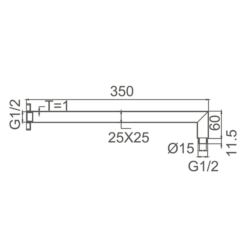DOCCIA Round L Shape Shower Arm in Brushed Nickel 350mm