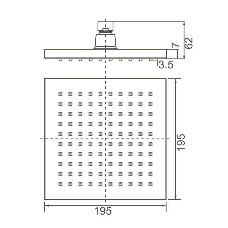 ACQUA Square Shower Head in Matte Black 200mm