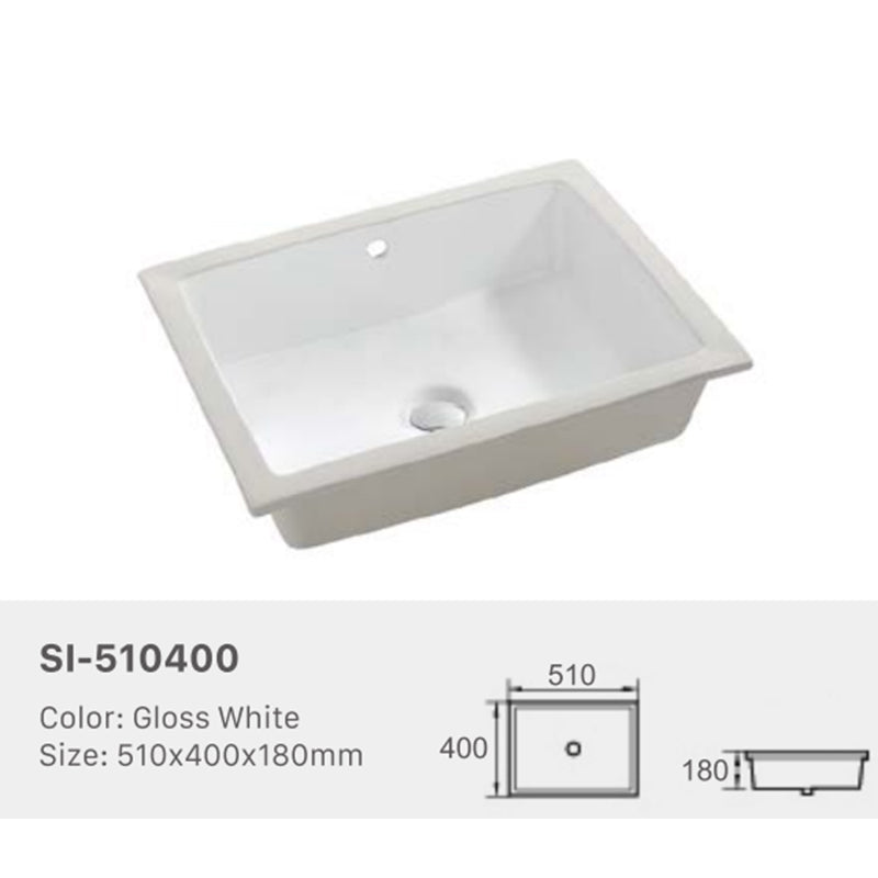 Ceramic Basin Series Under Counter Gloss White 510x400x180mm