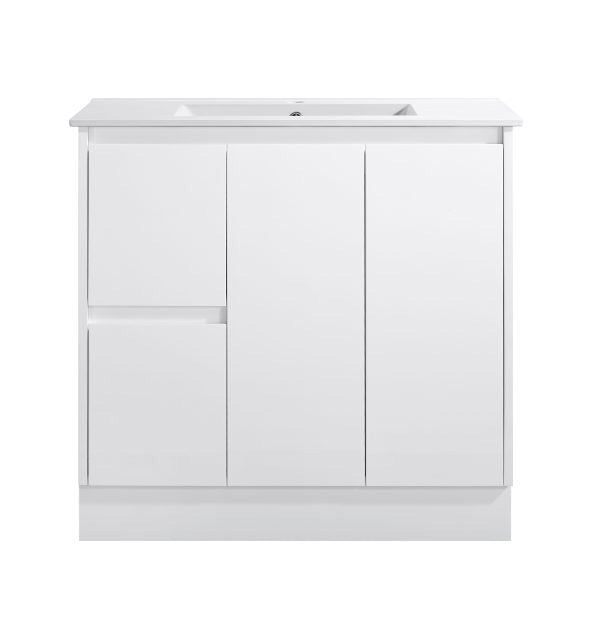 Sierra Series Matt White Overall 880X355X855mm VANITY SET With Ceramic Slimline Top (UV32) Left