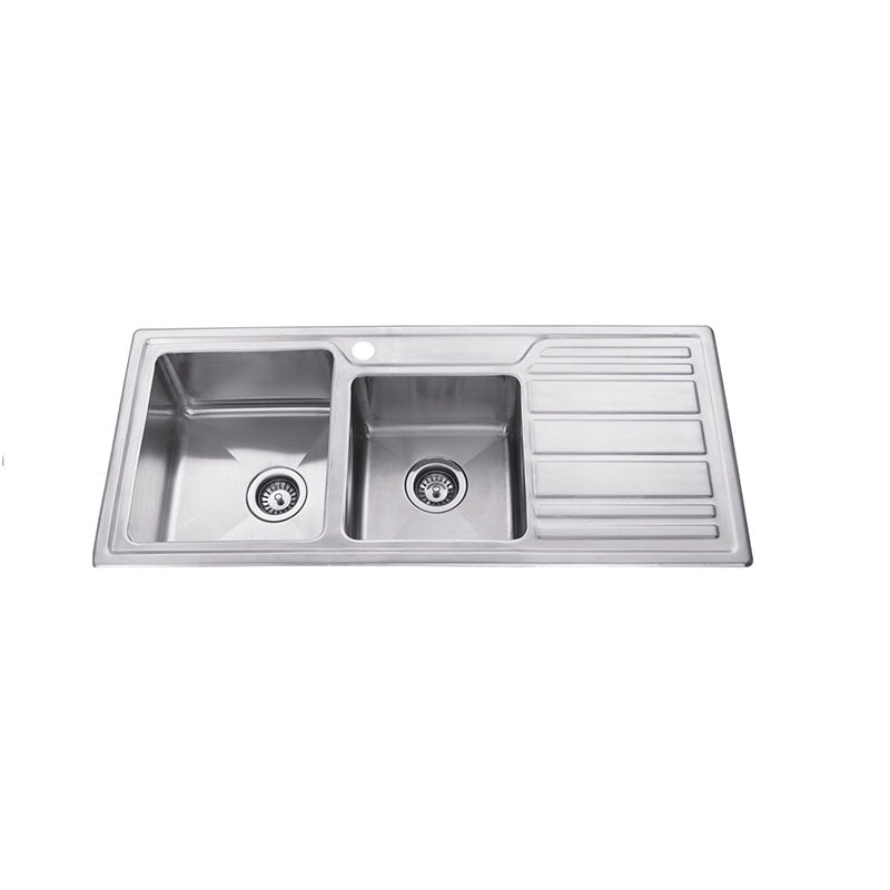 IMPACT 1 & 3/4 Bowl (25L + 19L) Sink with Drainer - Waste Included (LHB or RHB) 1080x480x200mm