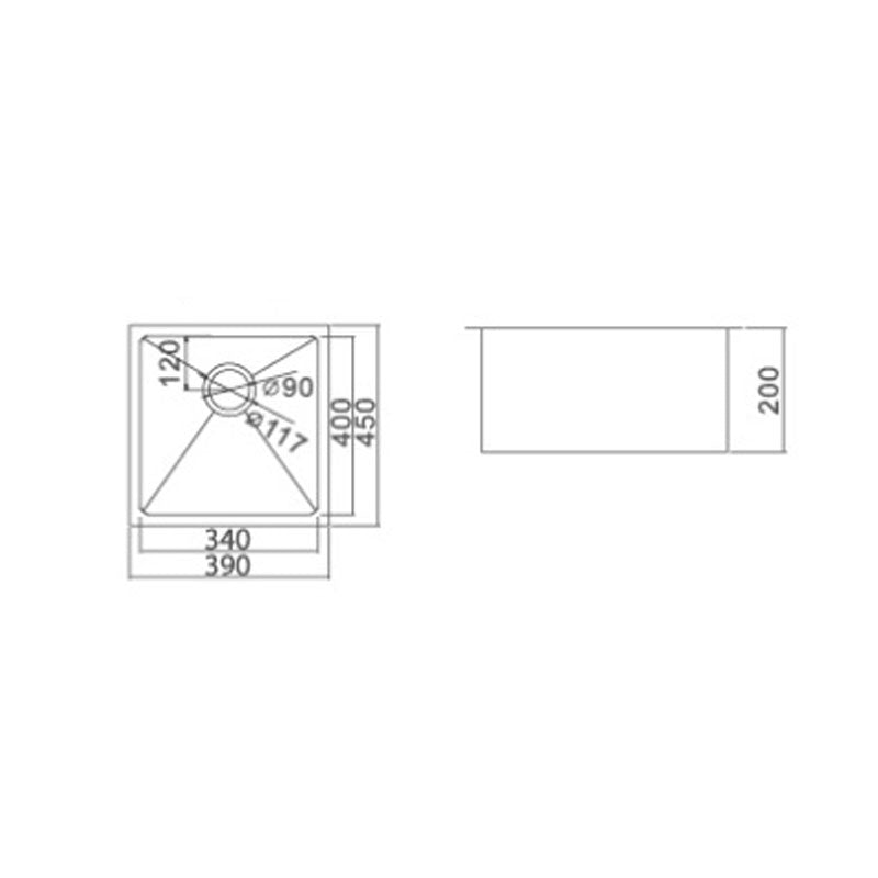 IMPACT 27L Under Counter Sink with Waste 390x450x200mm