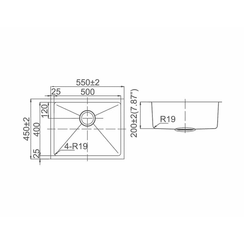 LAVASSA 40L Under Counter Sink with Waste 550x450x220mm