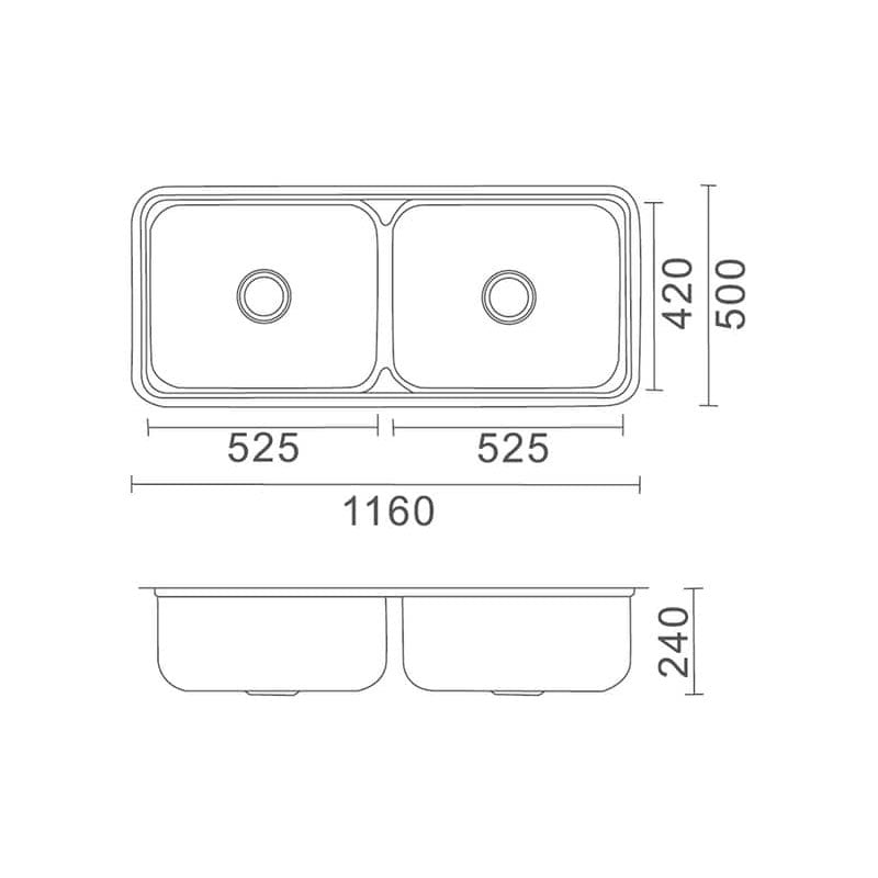 LAVASSA Double 45L Laundry Tub with Optional Bypass Overall: 1160x500x240mm