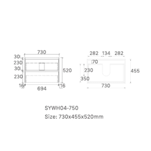 Oakdra(Hung) Series Natural Timber Overall 730x455x520mm Vanity Set With Ceramic Slimline Top (UV31)
