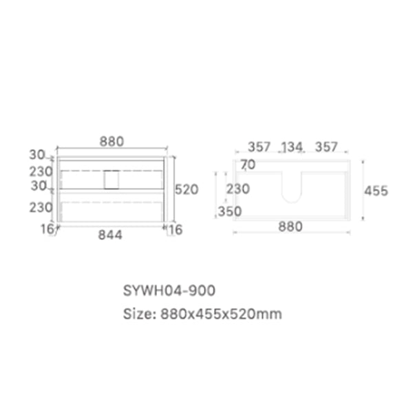 Oakdra(Hung) Series Matt White Overall 880x455x520mm Vanity Set With Ceramic Slimline Top (UV31)