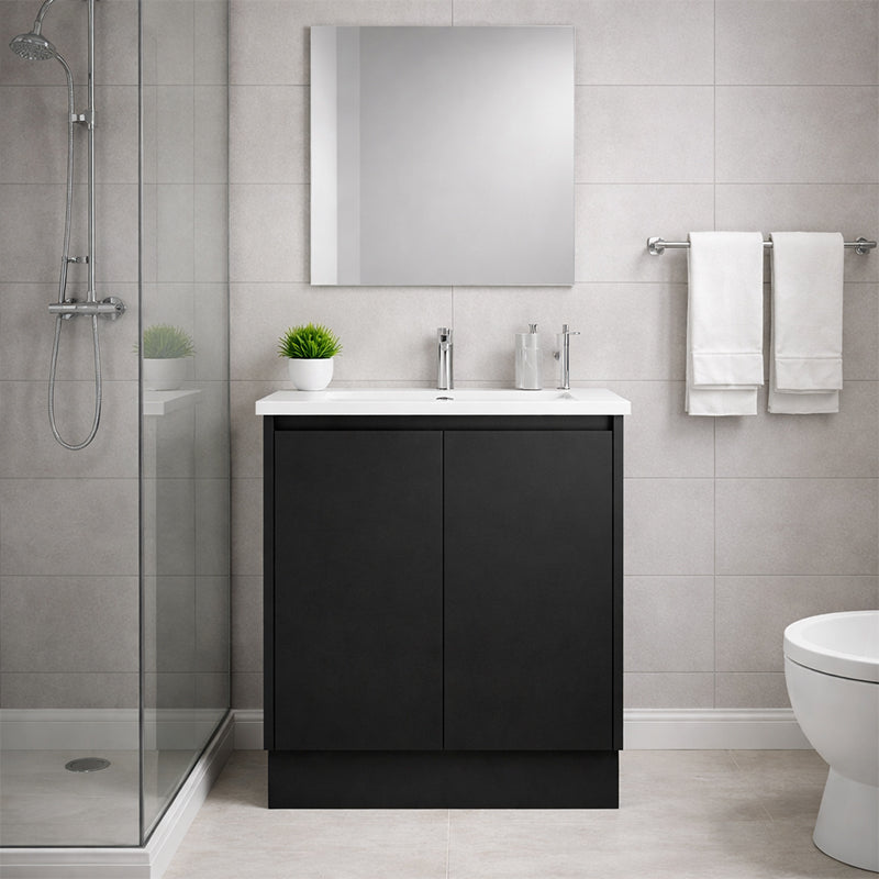 Moddoo Series Matt Black Overall 580x455x855mm Vanity Set With Stone Top & Ceramic Undermount Basin