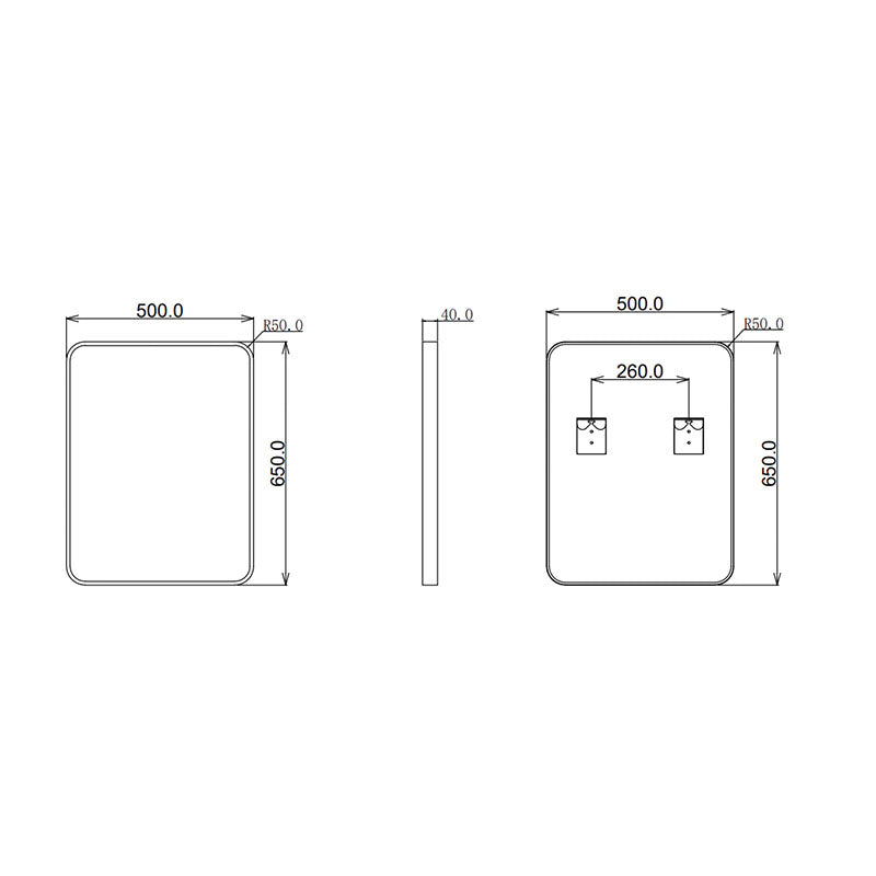Square Aluminium Mirror Black 500x650x40mm