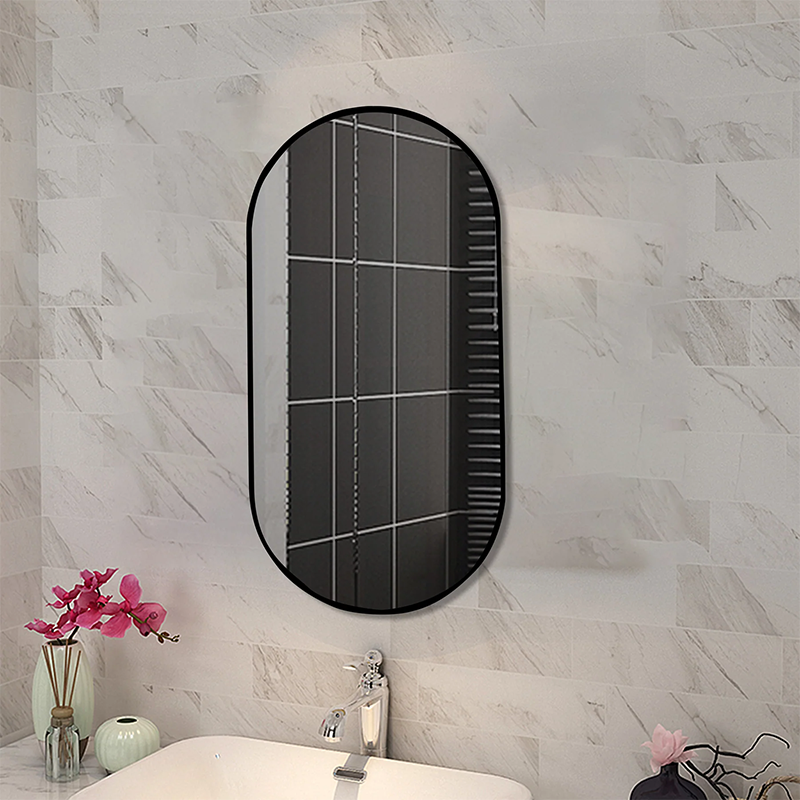 Oval Framed Mirror Black 600x900mm