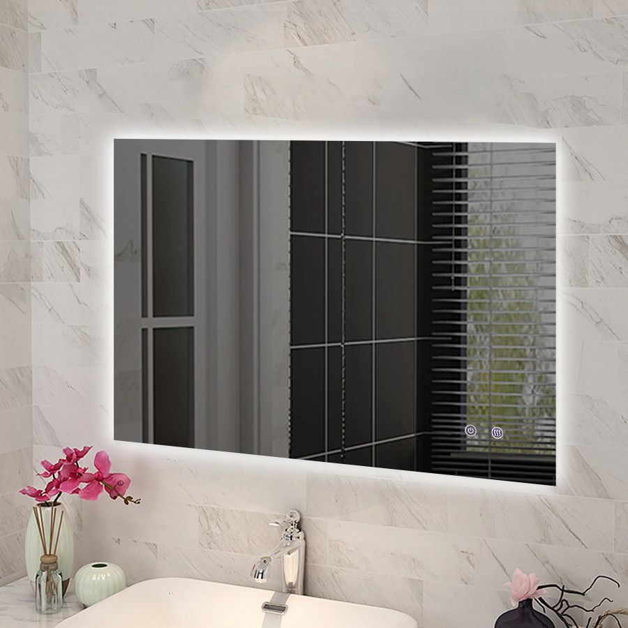 Sharp Edge 3 Color Lighting Backlit Acrylic LED Mirror Touch Sensor Switch Defogger Pad Wall Mounted Vertical or Horizontal 1200x800mm