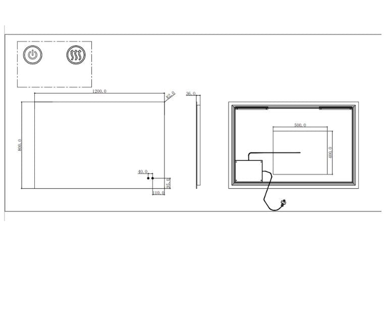 Sharp Edge 3 Color Lighting Backlit Acrylic LED Mirror Touch Sensor Switch Defogger Pad Wall Mounted Vertical or Horizontal 1200x800mm