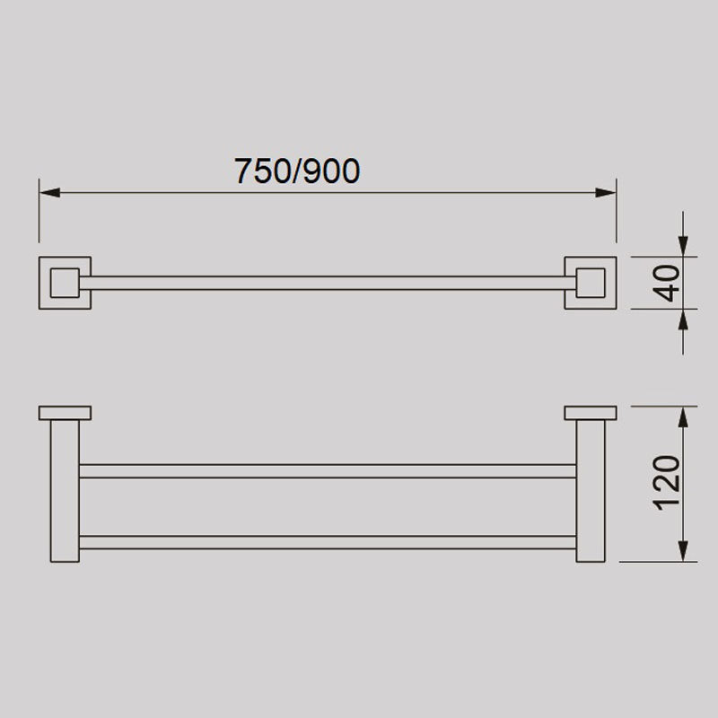 QUBI BLACK Double Towel Rail In Matte Black 750mm
