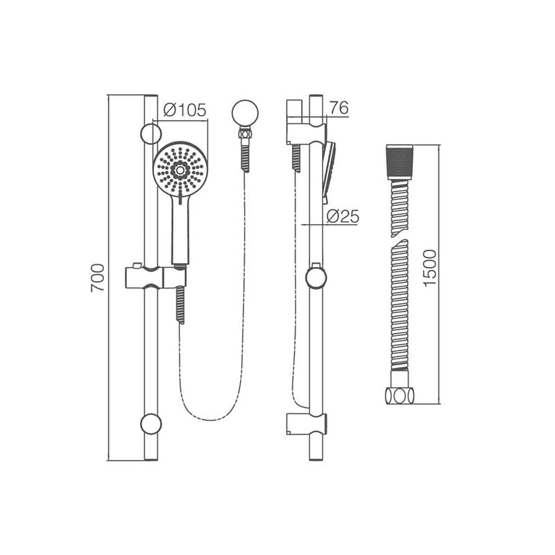 RAINJET Black Shower Rail 1.5M Black Hose and Elbow Included Matte Black Finish