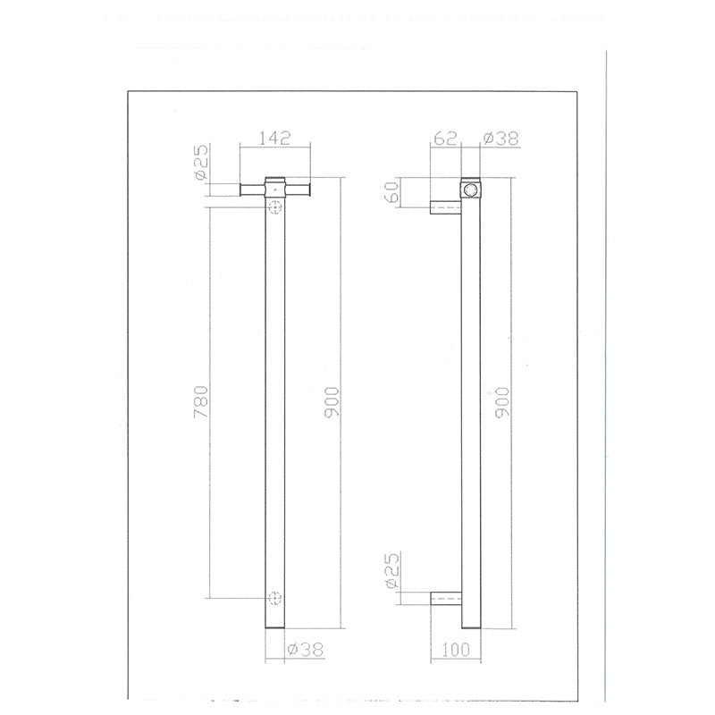 Vertical Heated Towel Bar in Brushed Nickel 900mm long