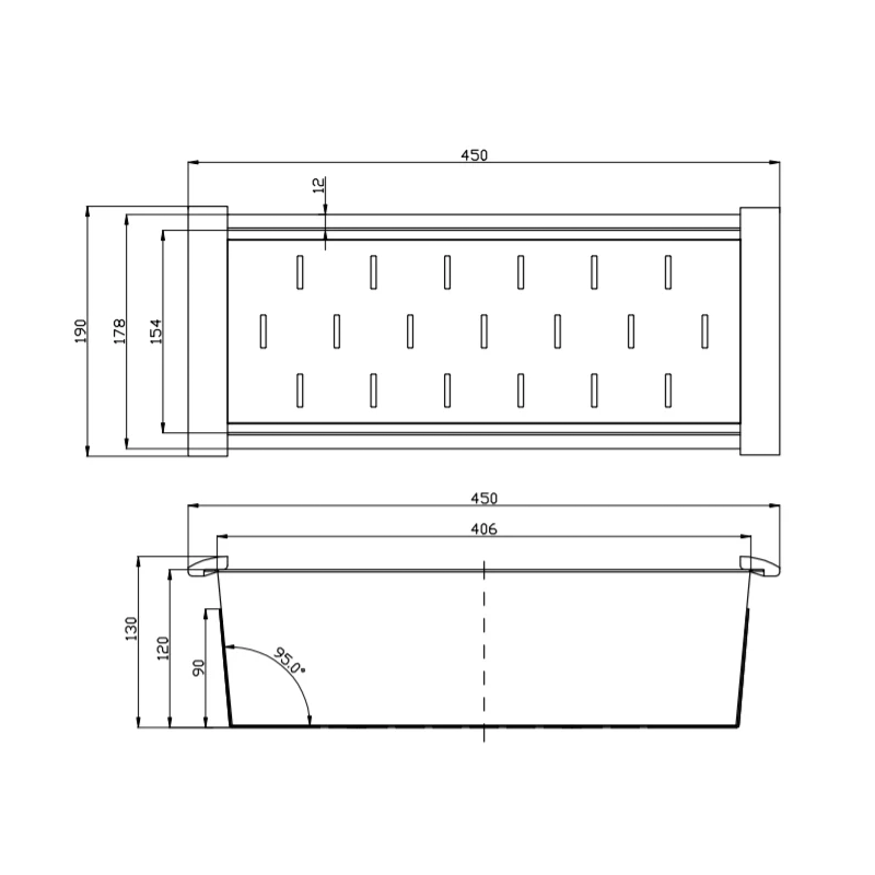 Square Stainless Steel Colander For Kitchen Sink Black 450x190x130mm