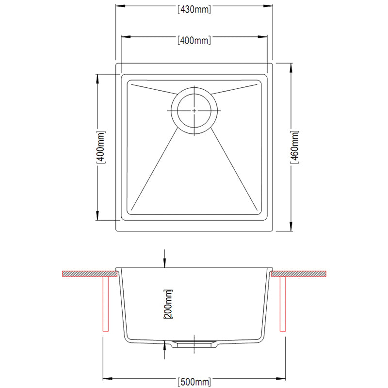 Carysil Enigma 100M Single Bowl Granite Kitchen Sink Black 430x460mm