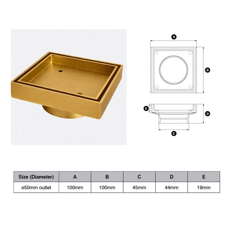 Gold Tile Insert Drain (Watermarked) 50mm Dia outlet 100 x 100mm