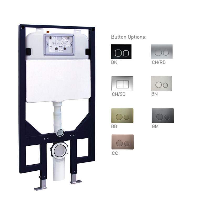 CHLOE Rimless In Wall Cistern Toilet Suite Wall Hung Pan R&T Cistern Brushed Brass Round Button