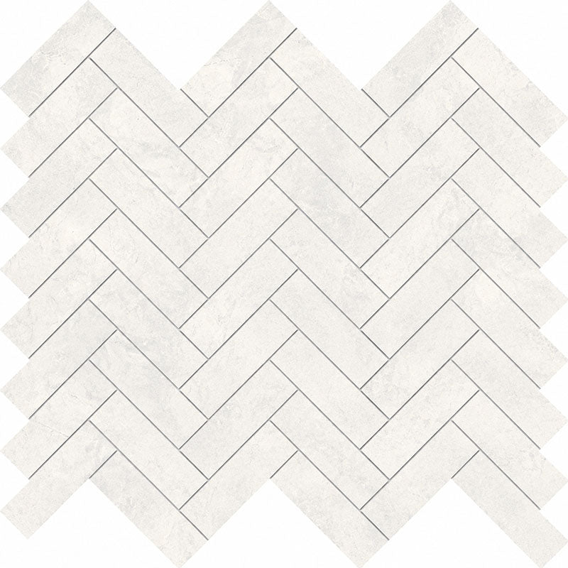 Tundra White Herringbone 20x64mm Mosaic Matt Smooth Grip
