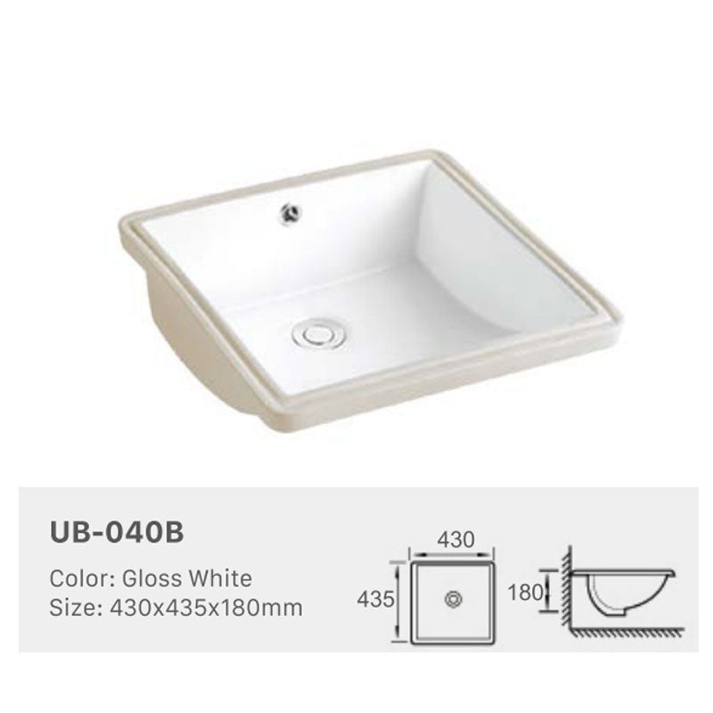 Ceramic Basin Series Under Counter Gloss White 430x435x180mm