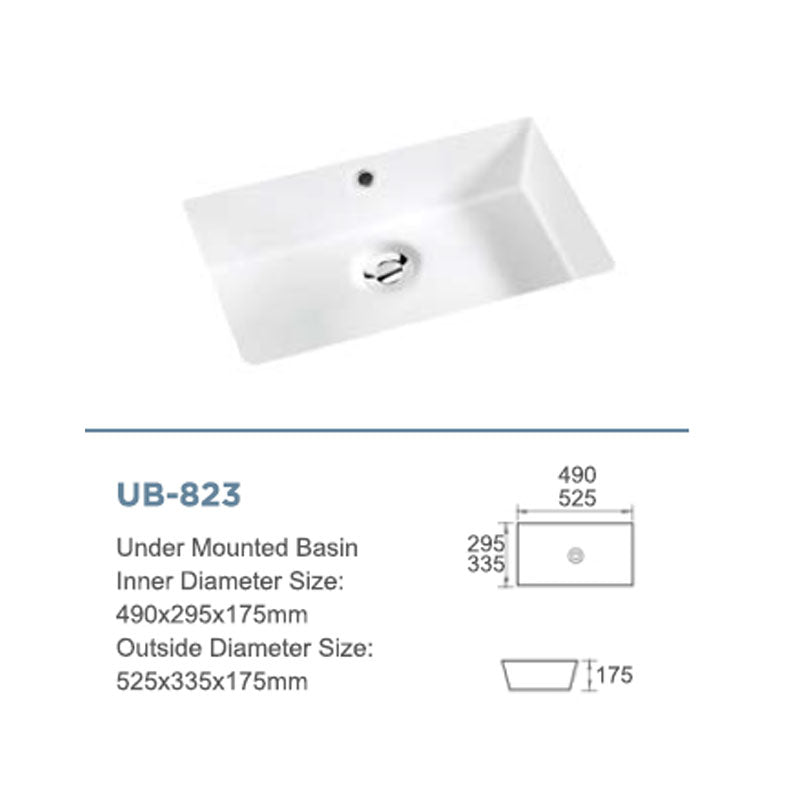 Ceramic Basin Series Under Counter Gloss White 525x335x175mm