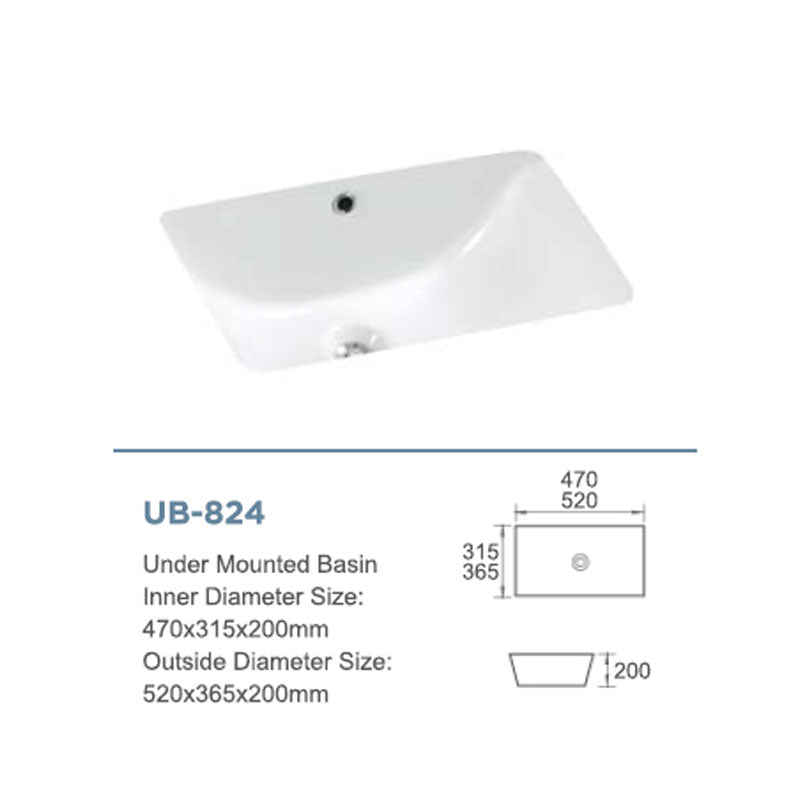 Ceramic Basin Series Under Counter Gloss White 520x365x200mm