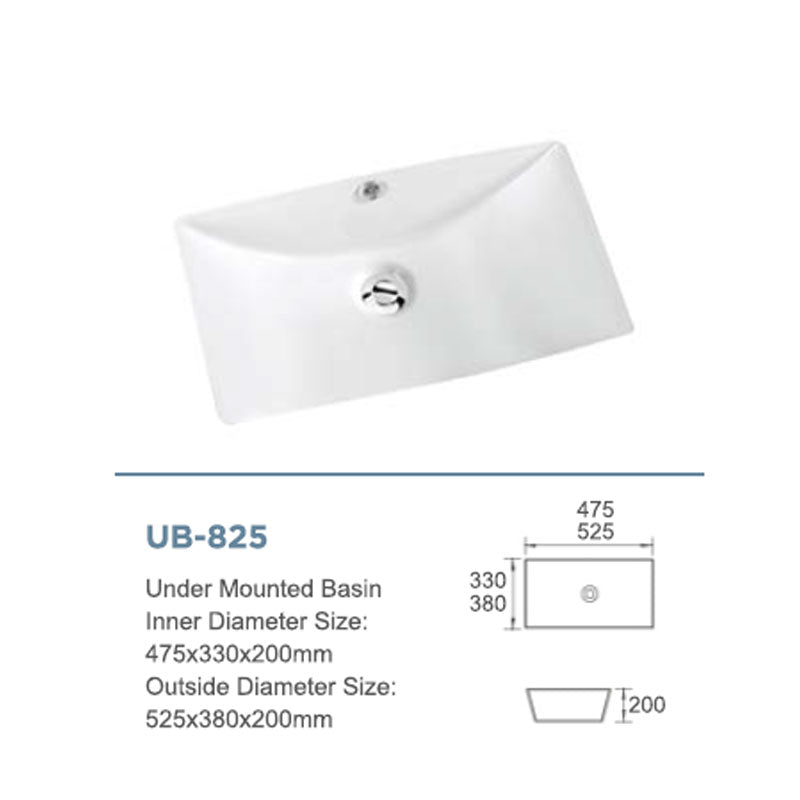 Ceramic Basin Series Under Counter Gloss White 525x380x200mm