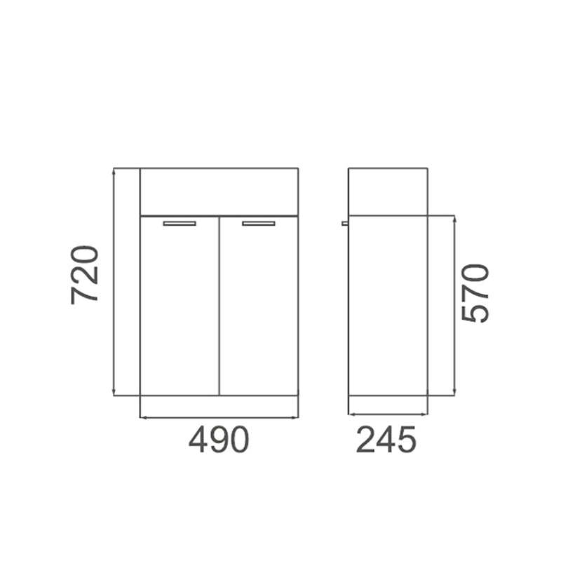 TINY 500 Wall Hung Vanity Ceramic Top 1 Taphole 2 Soft Close Doors White Gloss Finish Reversible Ceramic Top 490x245x720mm