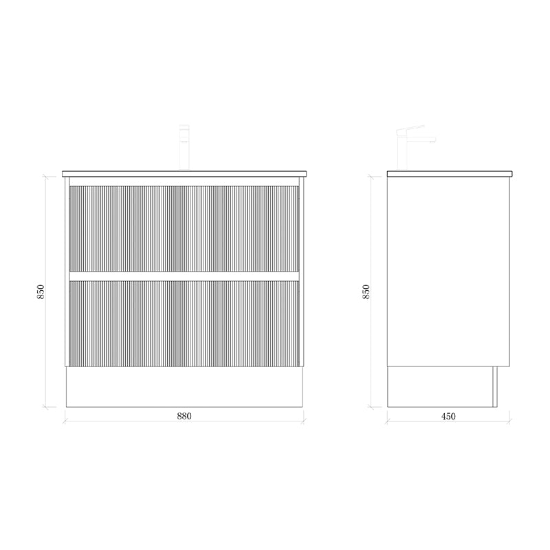 BONDI 900 Floor Standing Vanity with Ceramic Top 880x450x850mm